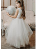 Ivory Lace Tulle Handkerchief Hem Flower Girl Dress